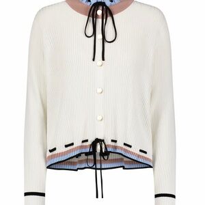 Chic Cream Cardigan with Black and Pink Details